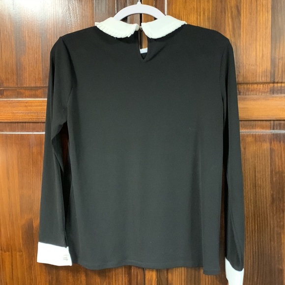 CeCe Black Long Sleeve Color Block Pleated Collar Top size small - Picture 11 of 13